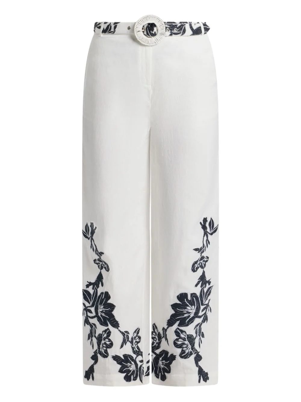 Ahi floral-embroidered belted trousers - 1