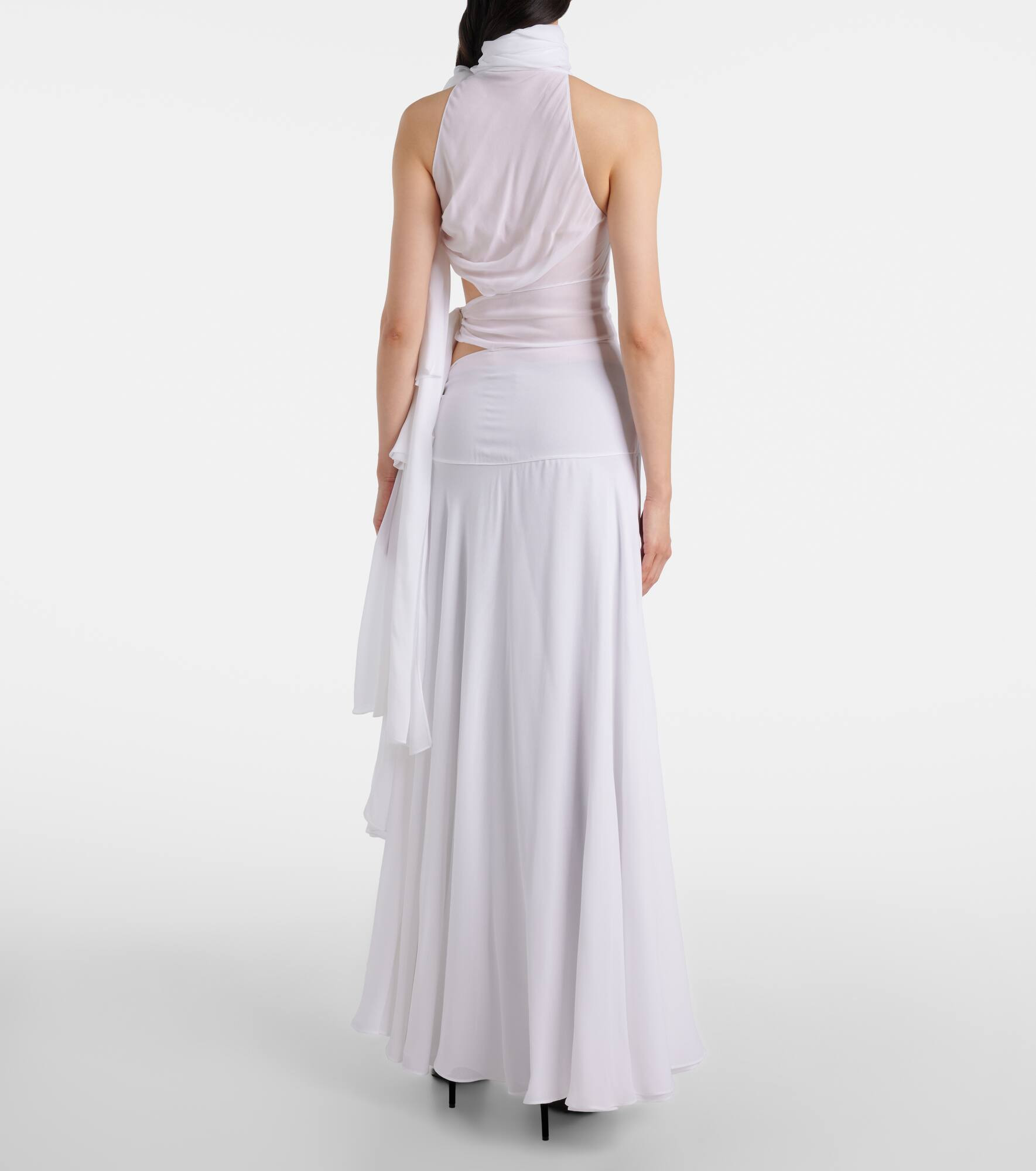 Asymmetric bow-detail georgette maxi dress - 3