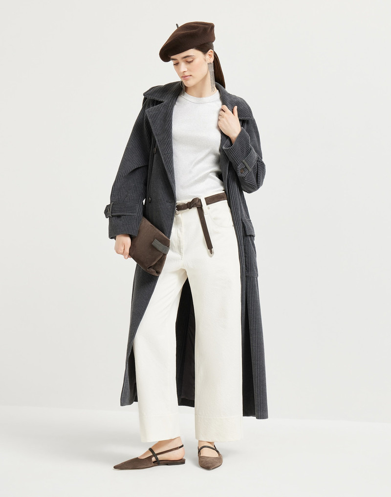 Dyed cotton and wool wrinkled denim square chino trousers with monili 4