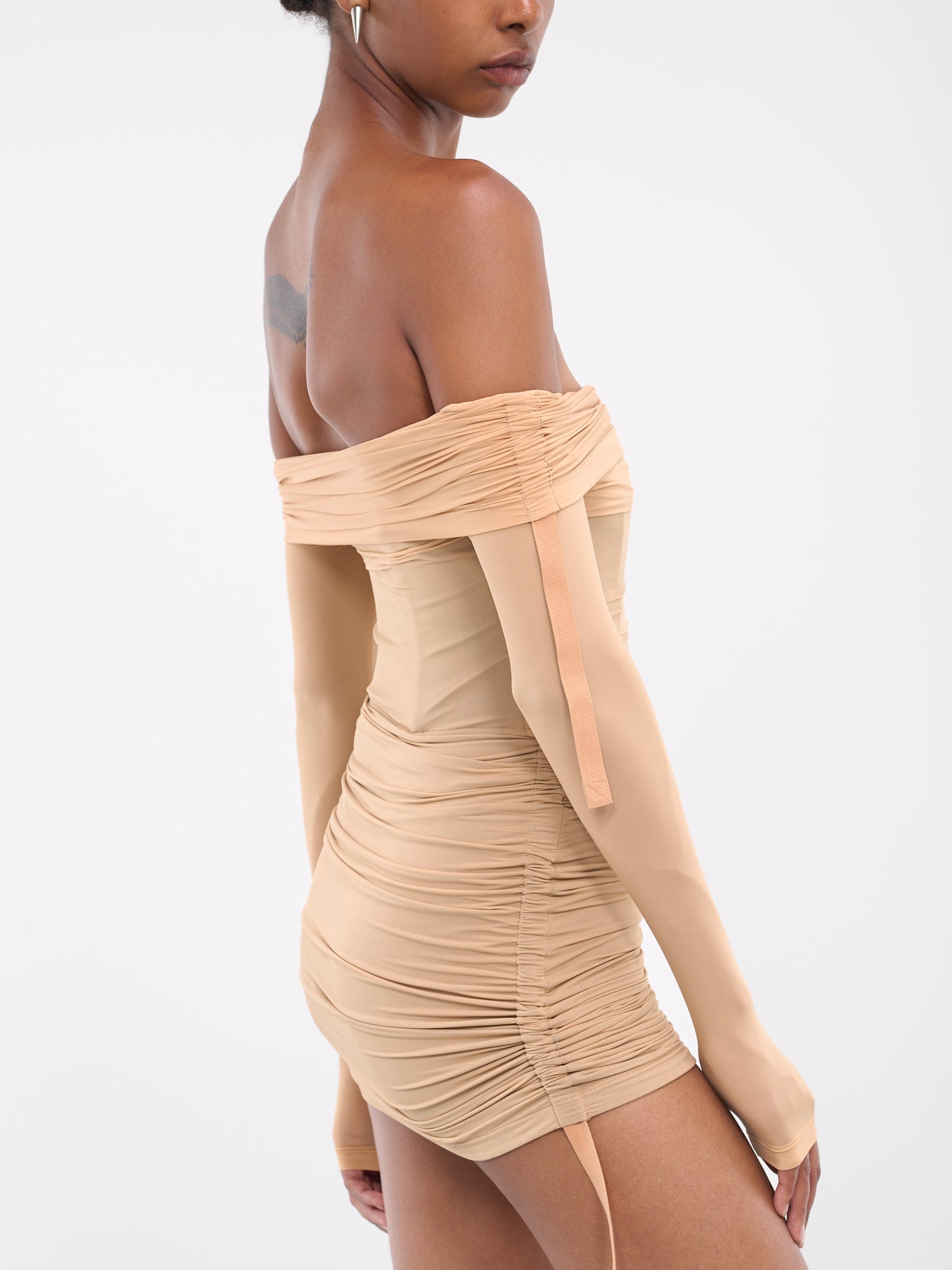 Hosiery Overlay Gathered Dress - 5