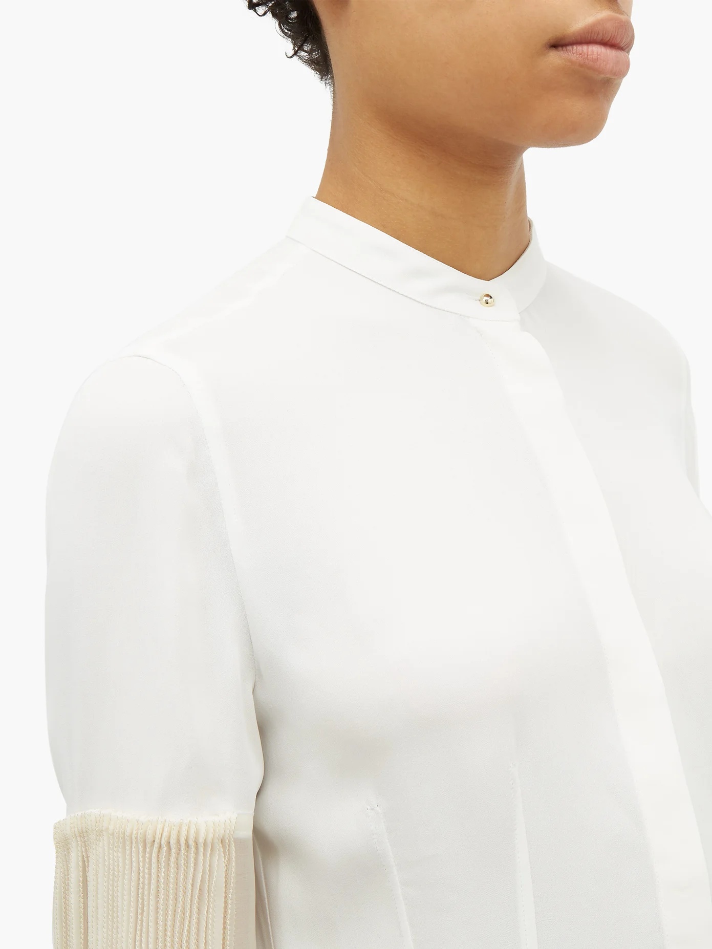 Embroidered pleated-sleeve crepe blouse - 4