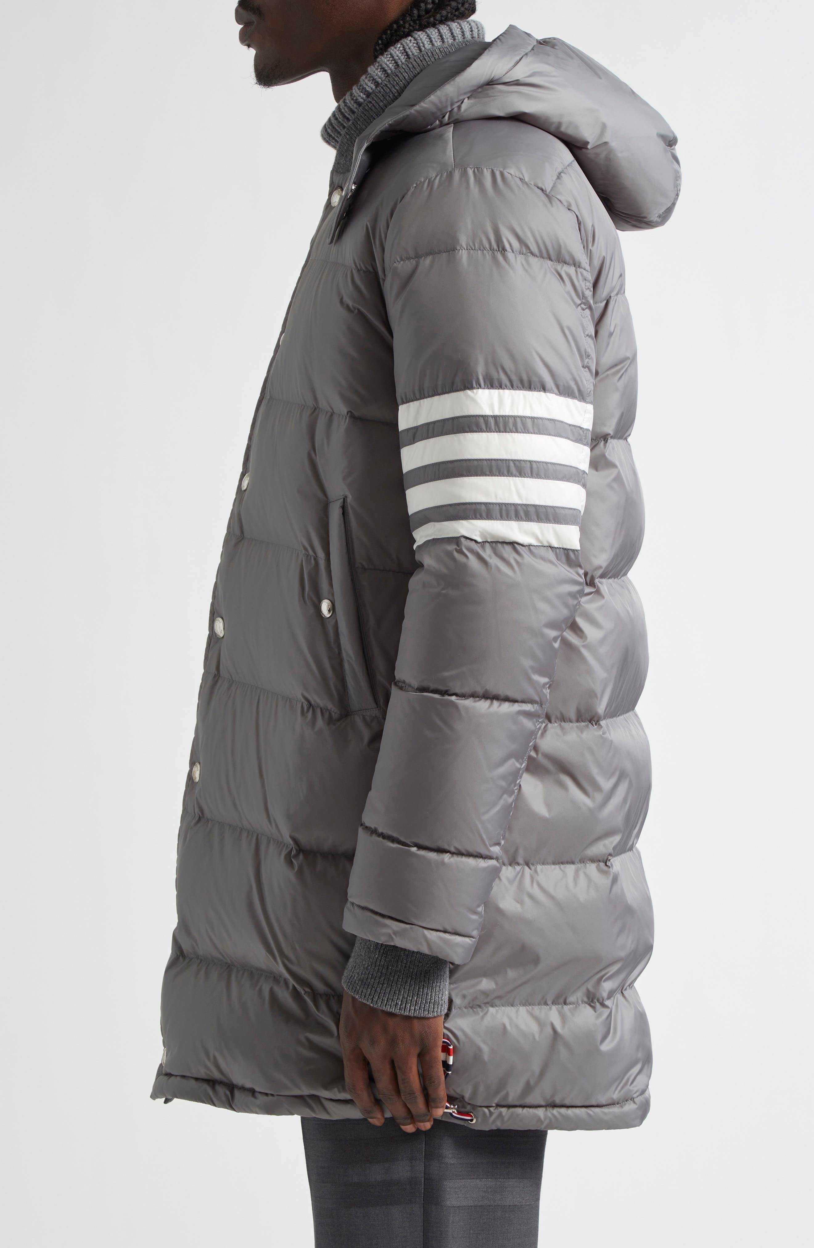 Thom Browne 4-Bar Down Hooded Coat in Medium Grey at Nordstrom - 4