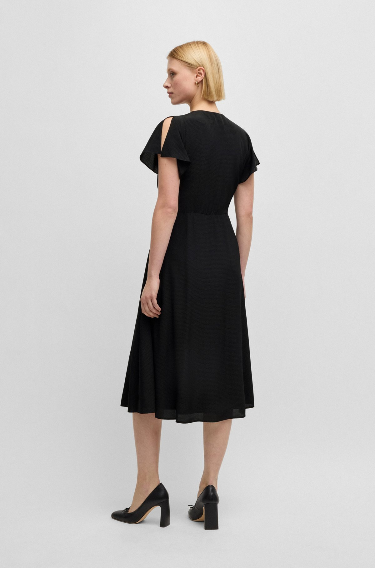 V-NECK DRESS IN DOT-PATTERNED SILK - 4