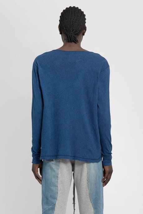 Greg lauren men's indigo long sleeve henley tee - 3