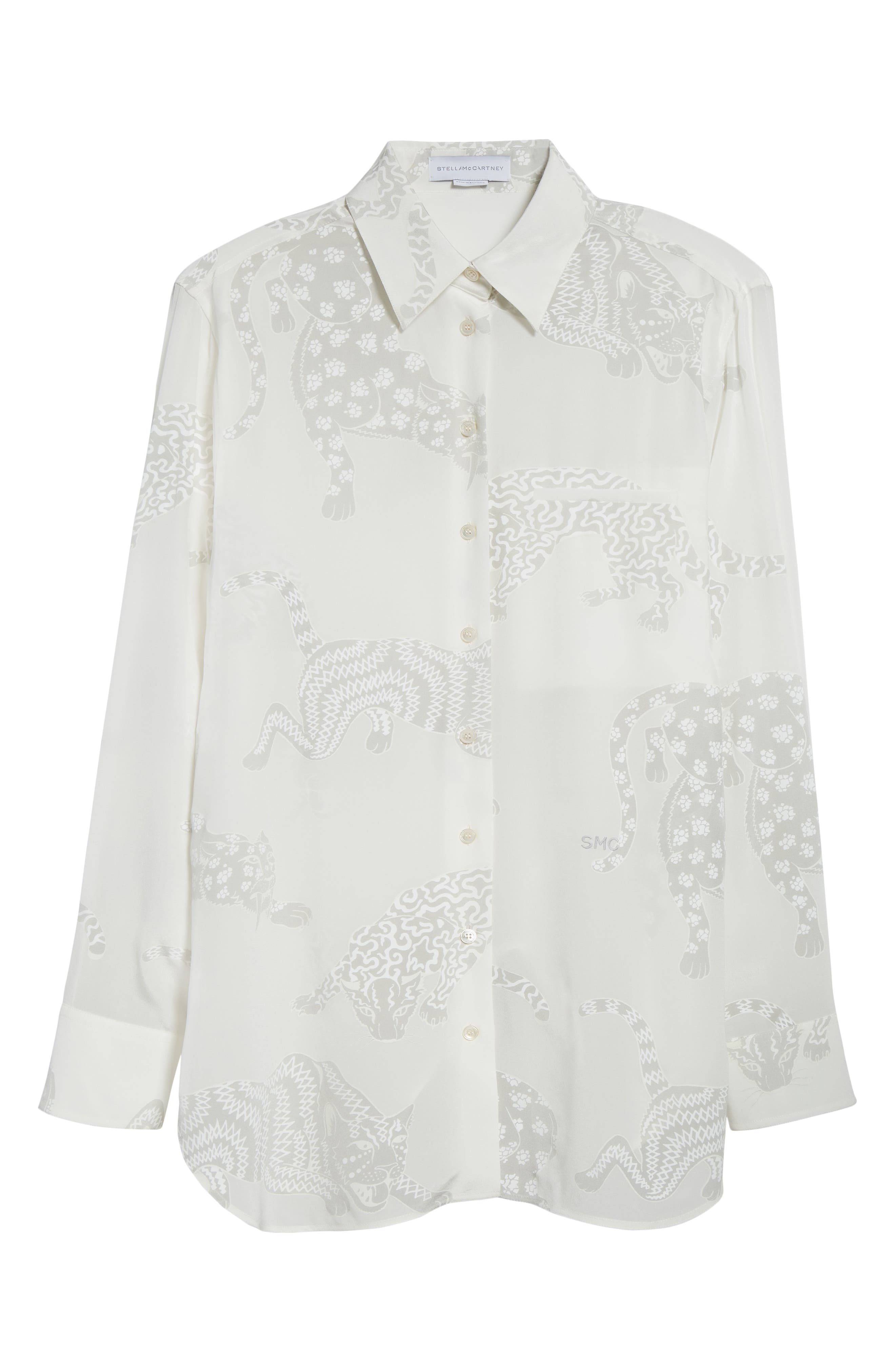 Stella McCartney Wildcat Print Silk Button-Up Shirt in Natural at Nordstrom - 6