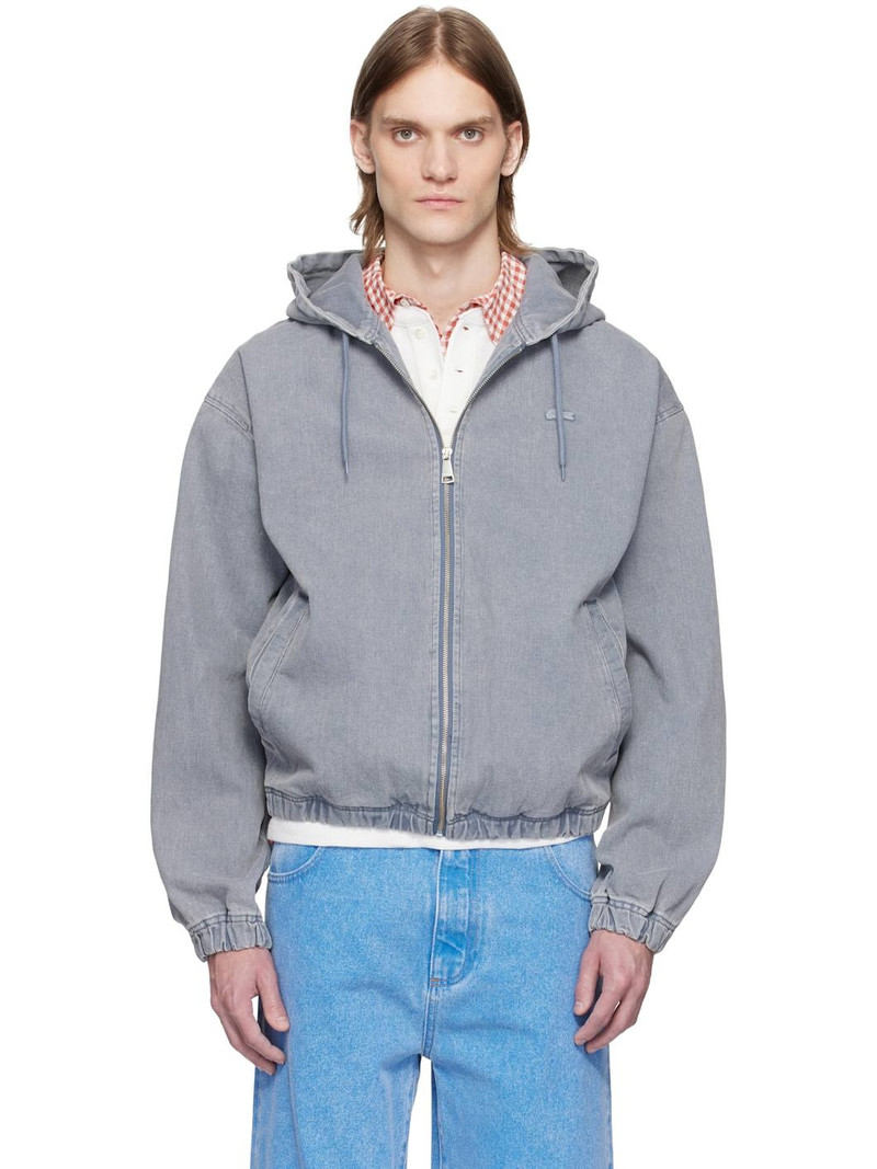 Gray Washed Effect Hooded Denim Jacket 1