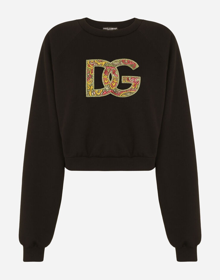 Cropped jersey sweatshirt with brocade DG logo - 3