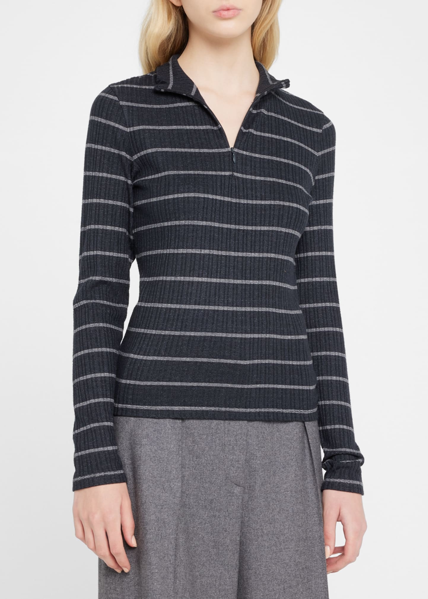 Striped Rib Half-Zip Sweater - 4