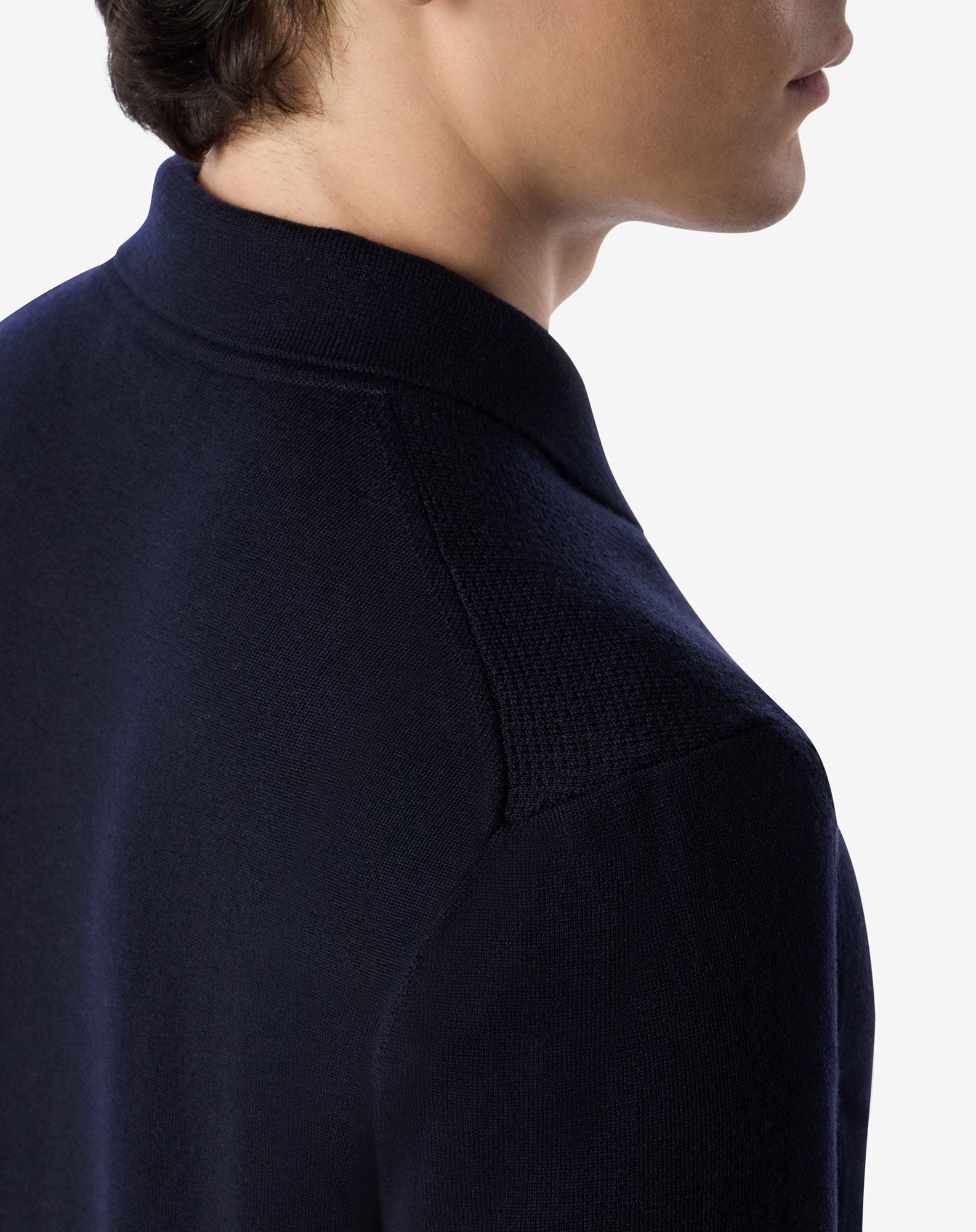 Navy blue merino wool button-up polo - 5