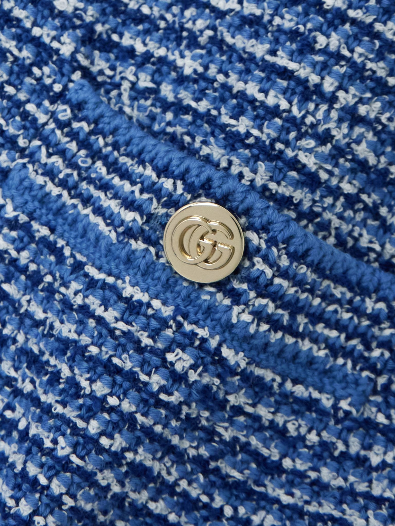 Striped cotton-blend bouclé top Light denim - 5