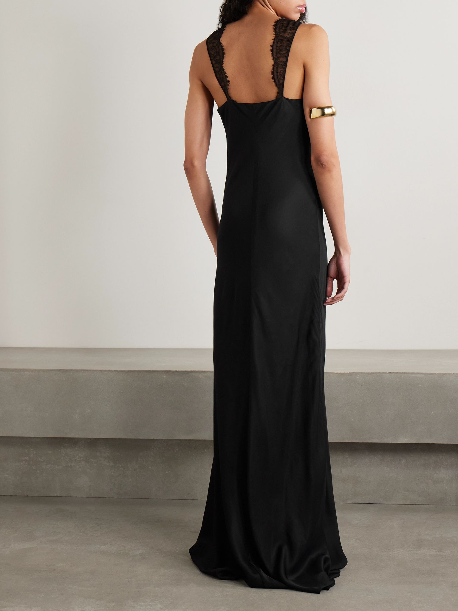The Malone lace-trimmed twill gown Black - 3
