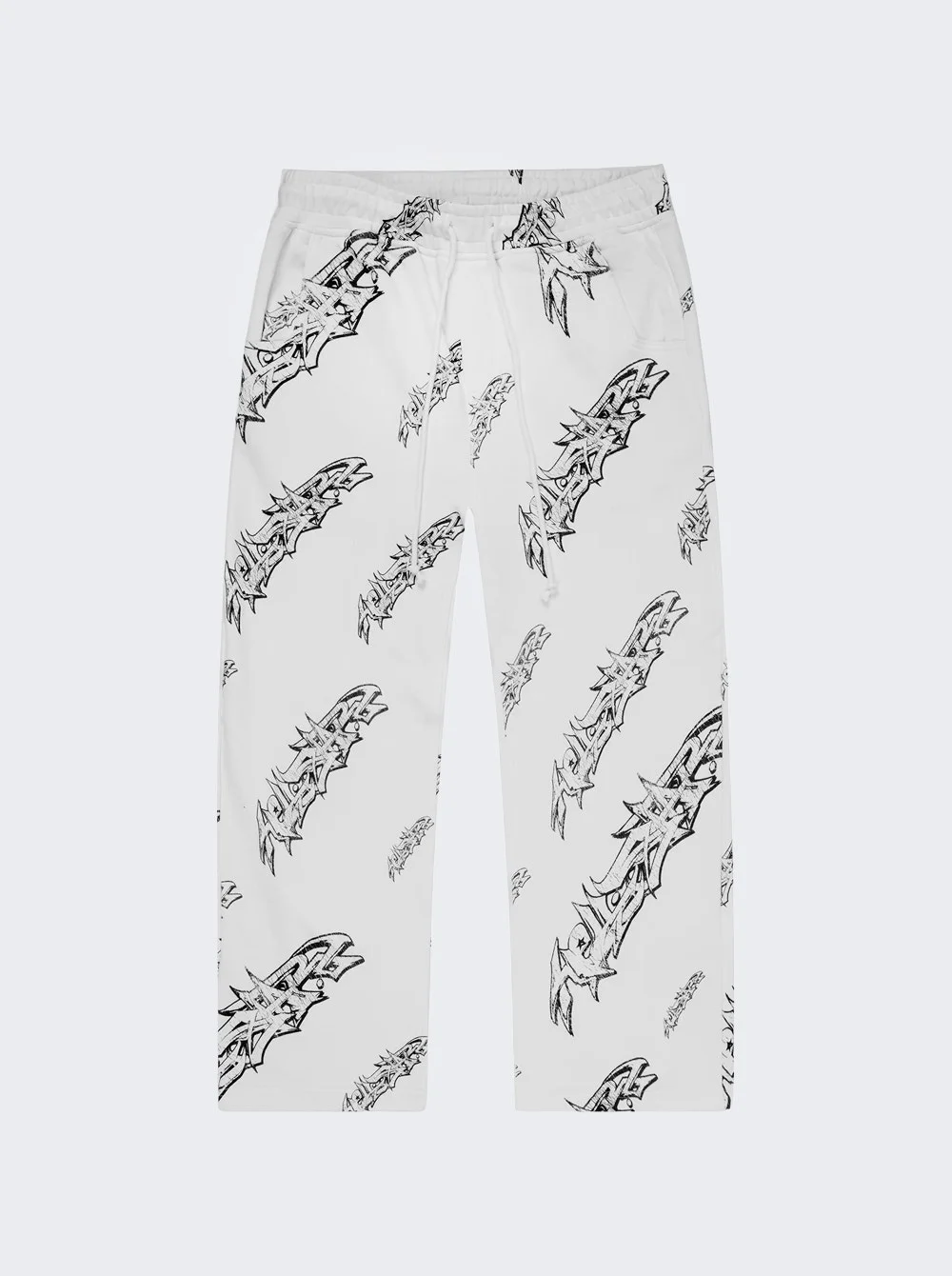 Roll Print Graffiti Baggy Sweatpant White - 1