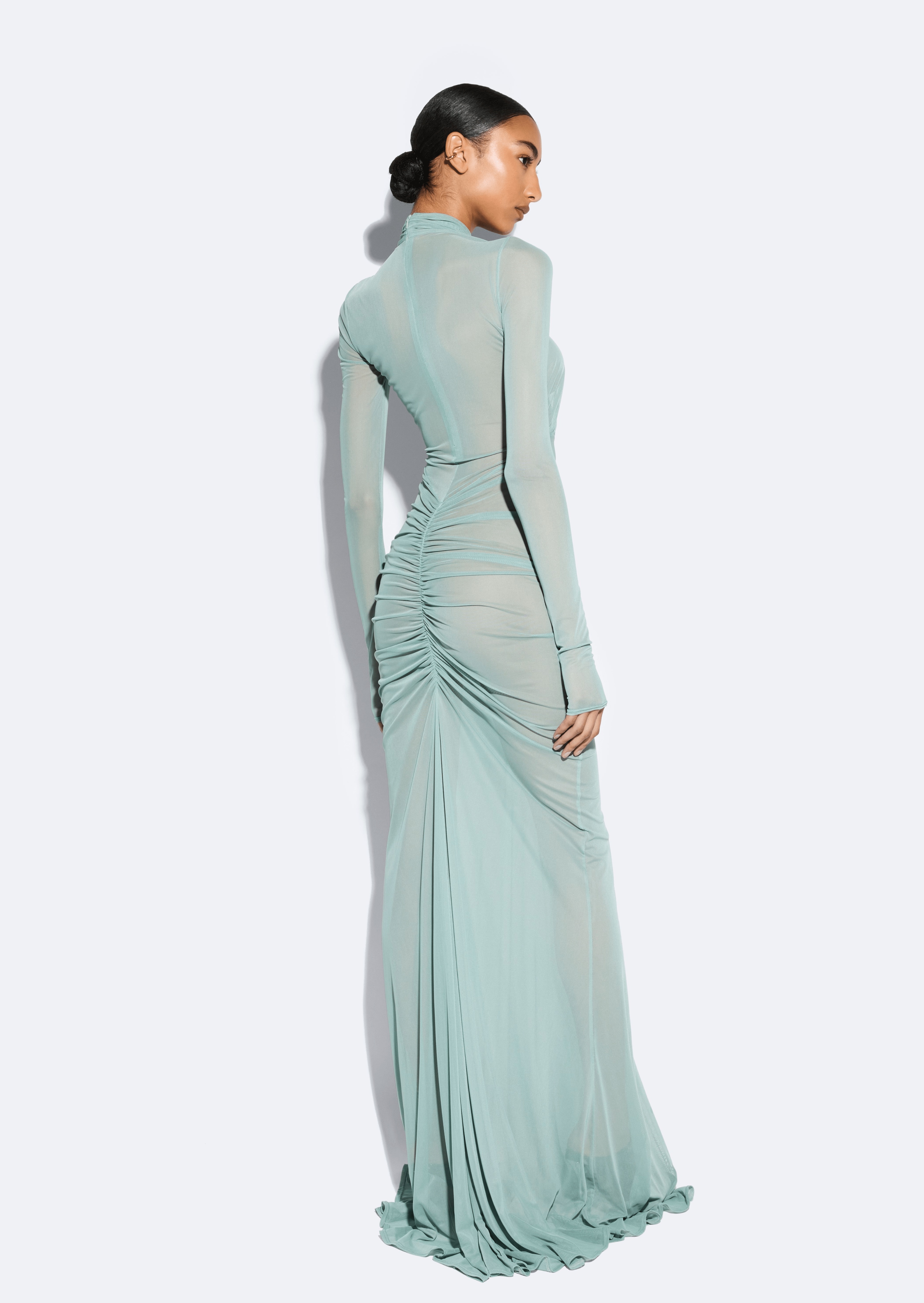 Mesh Halter Ruched Gown - 5