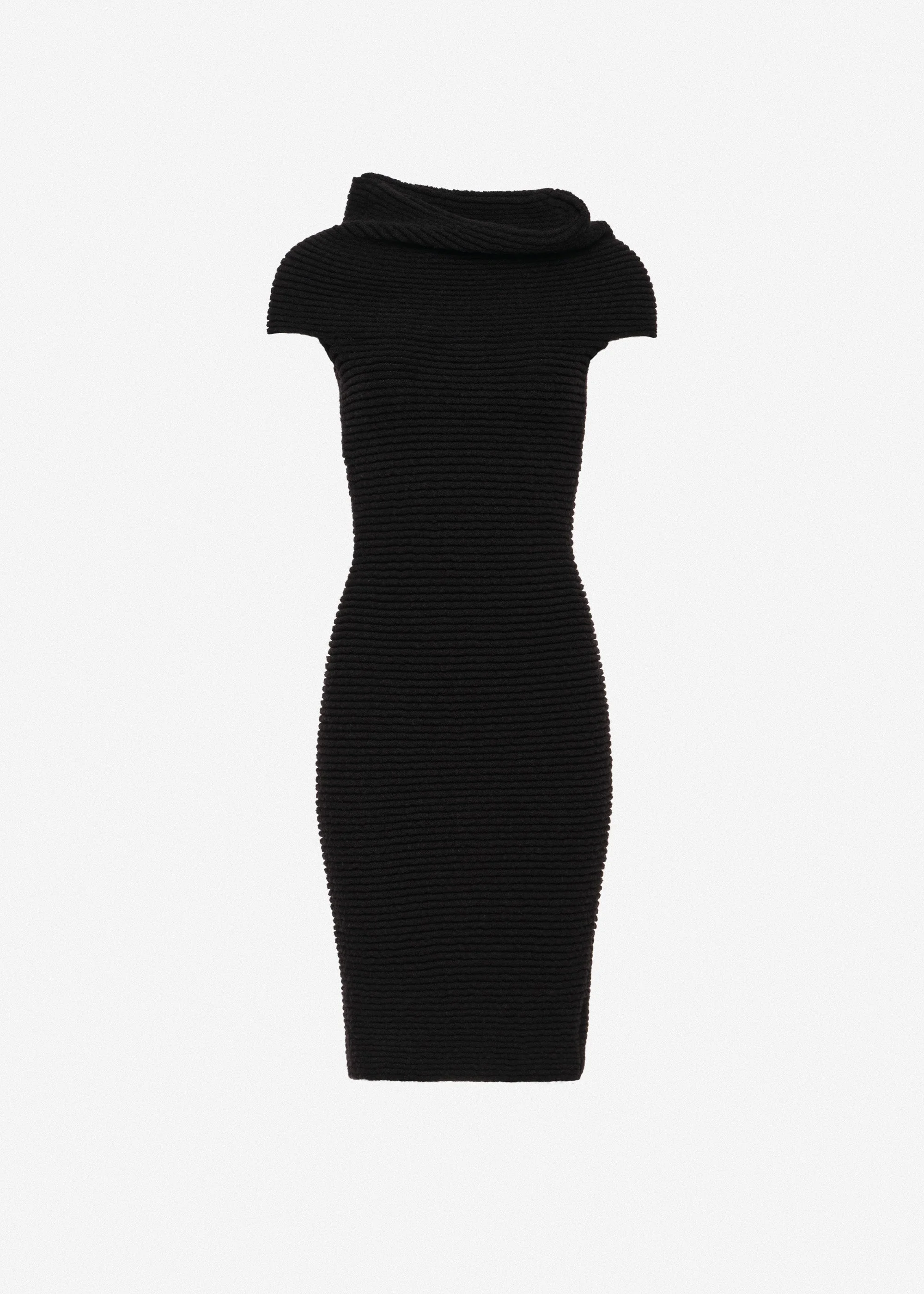 Ribbed cowl-neck knit dress in black - 1