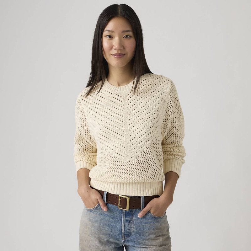 GAELLE LONG-SLEEVE CROCHET PULLOVER 1