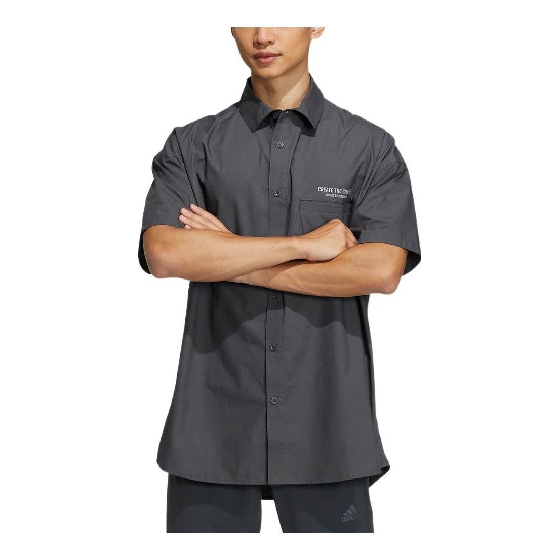 Men's adidas Back Alphabet Printing Pattern Lapel Short Sleeve Gray Shirt HZ7033 - 1