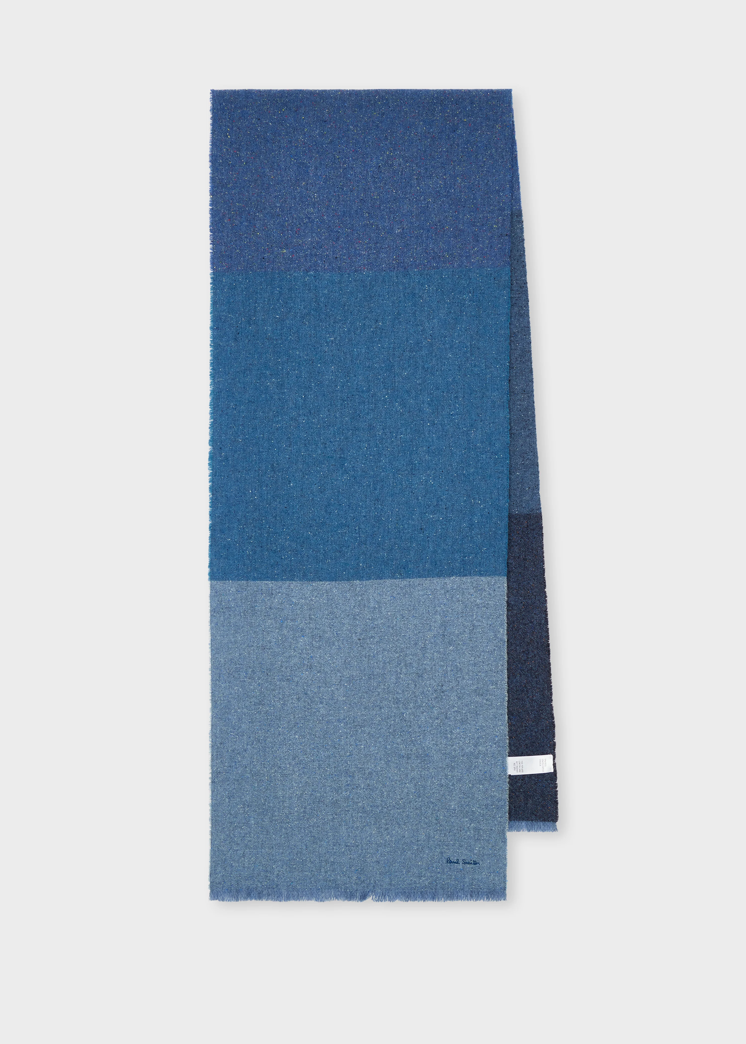 Blue Lambswool-Silk Block Stripe Scarf - 1