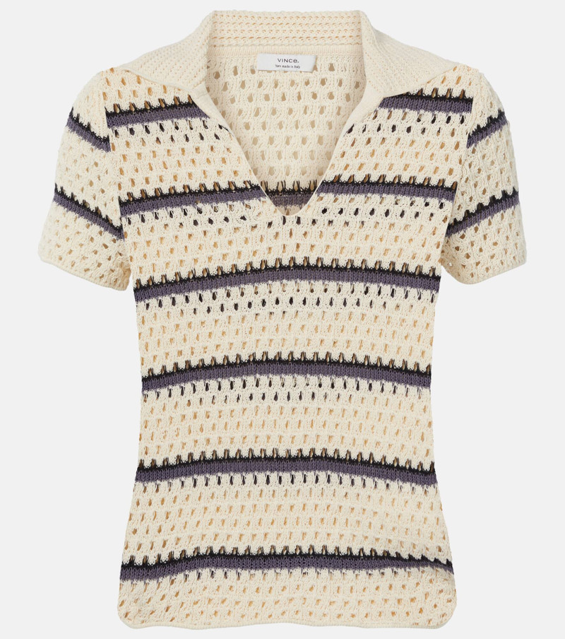 Striped pointelle polo sweater 1