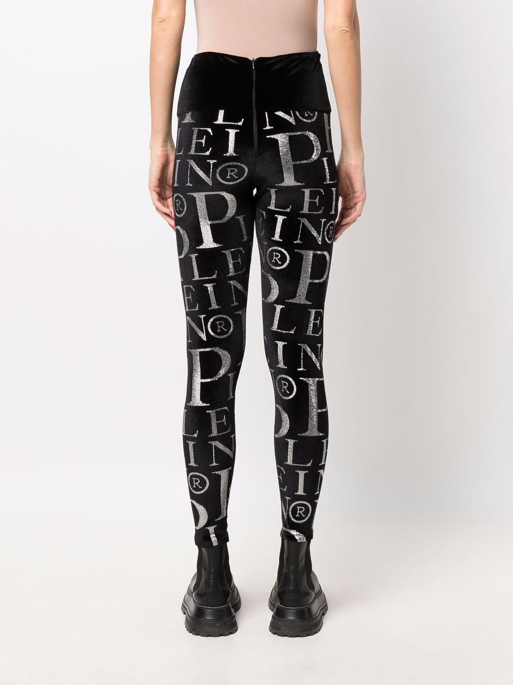 Velvet logo-print high-waisted leggings - 4