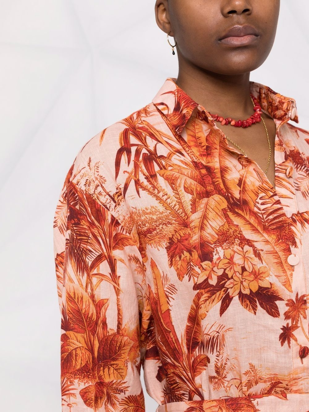 palm tree-print shirt dress - 3