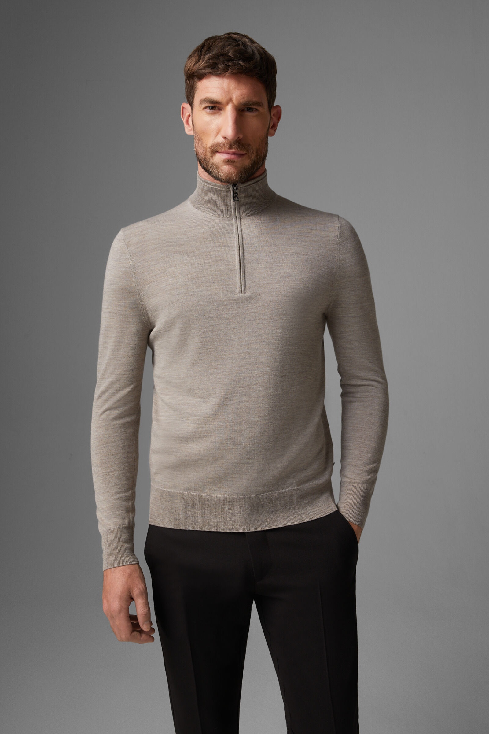 Jouri half-zippered sweater in Taupe - 2