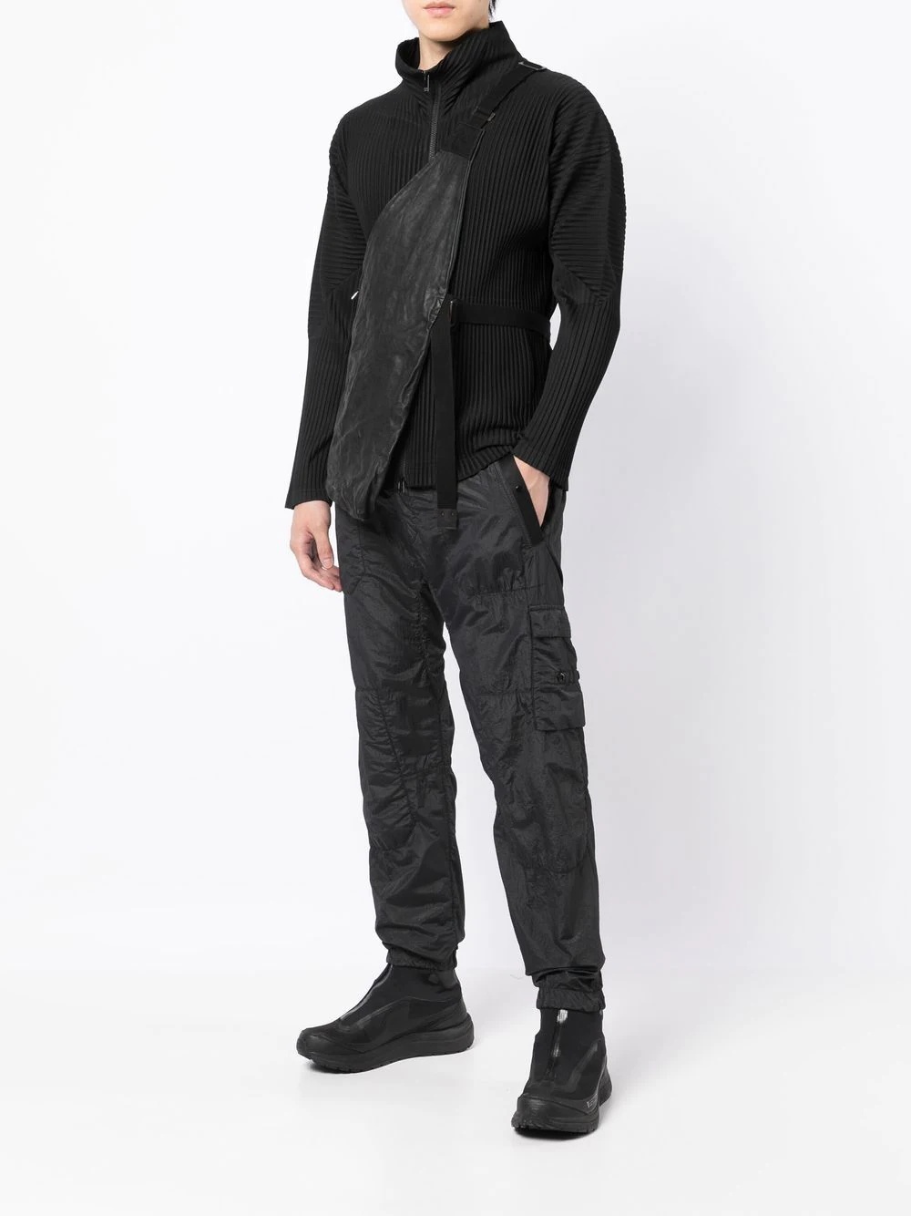 one-shoulder design leather top - 2