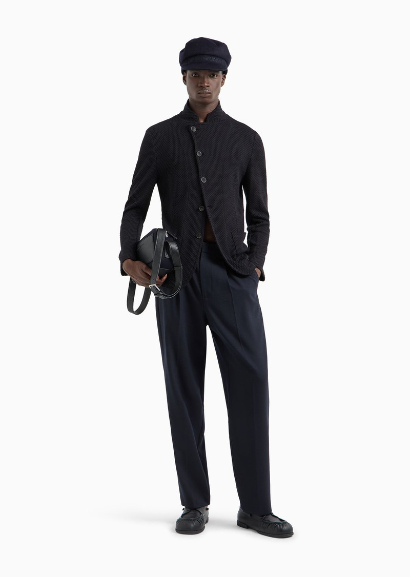 EMPORIO ARMANI Guru-collar jacket with off-centre fastening in 3D-effect knit jersey outlook
