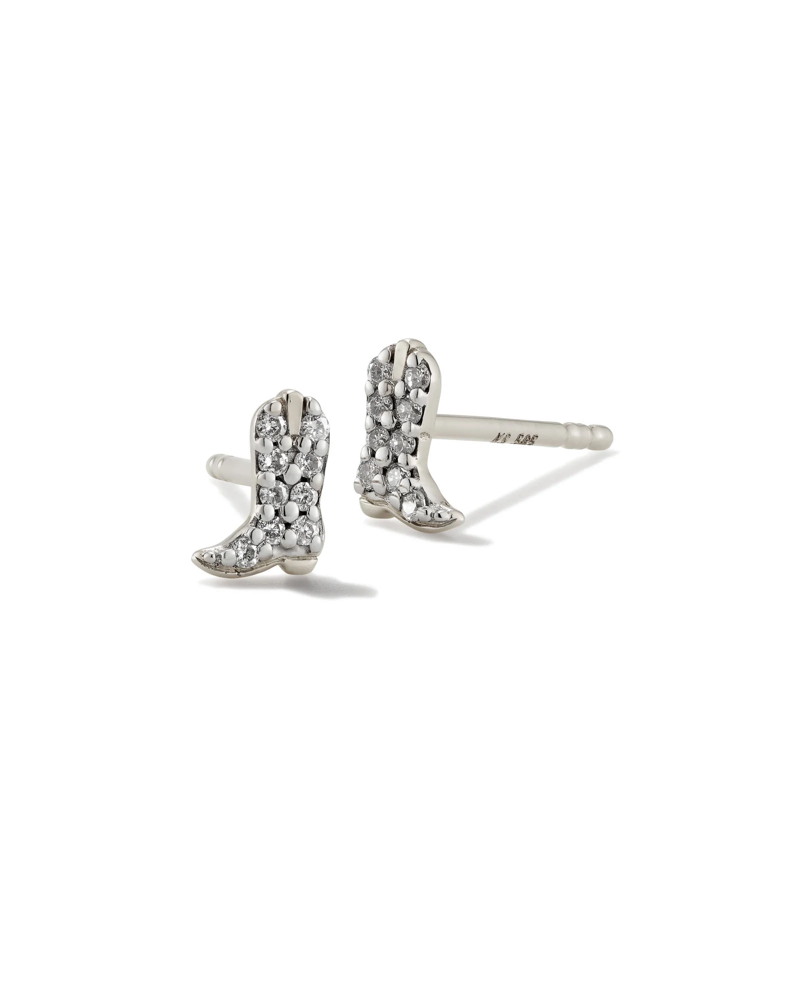 Tiny Cowboy Boot 14k White Gold Stud Earrings in White Diamond - 1