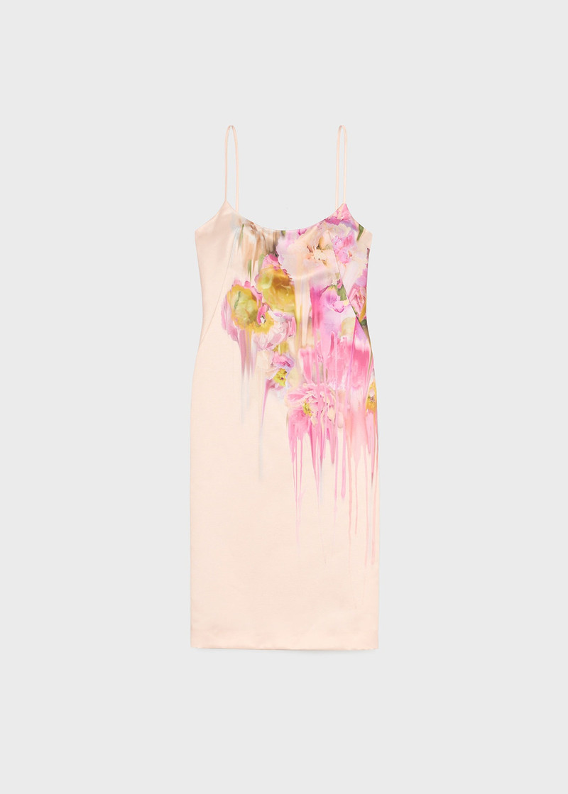 DRESS IN DUCHESSE WITH LIQUID FLOWER PRINT 1
