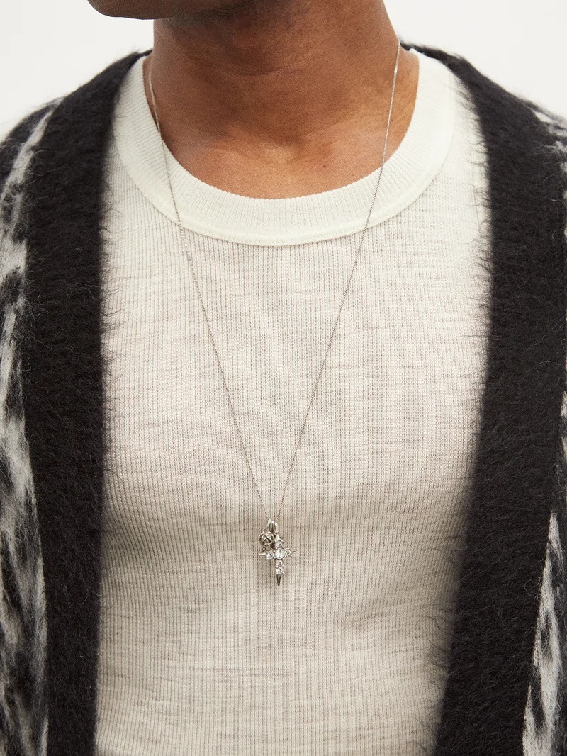 SAINT LAURENT Crystal-embellished charm necklace outlook