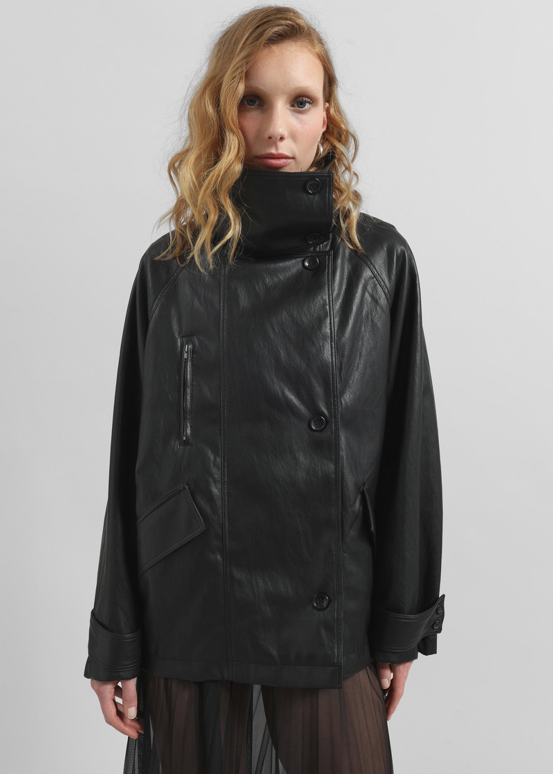 Amunta Faux Leather Trench Jacket - Black 5