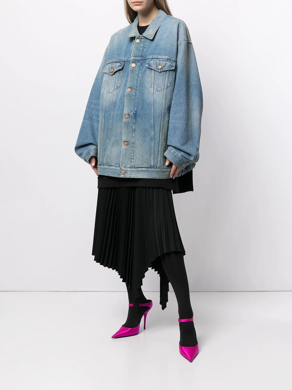 oversized zip-up denim jacket - 3