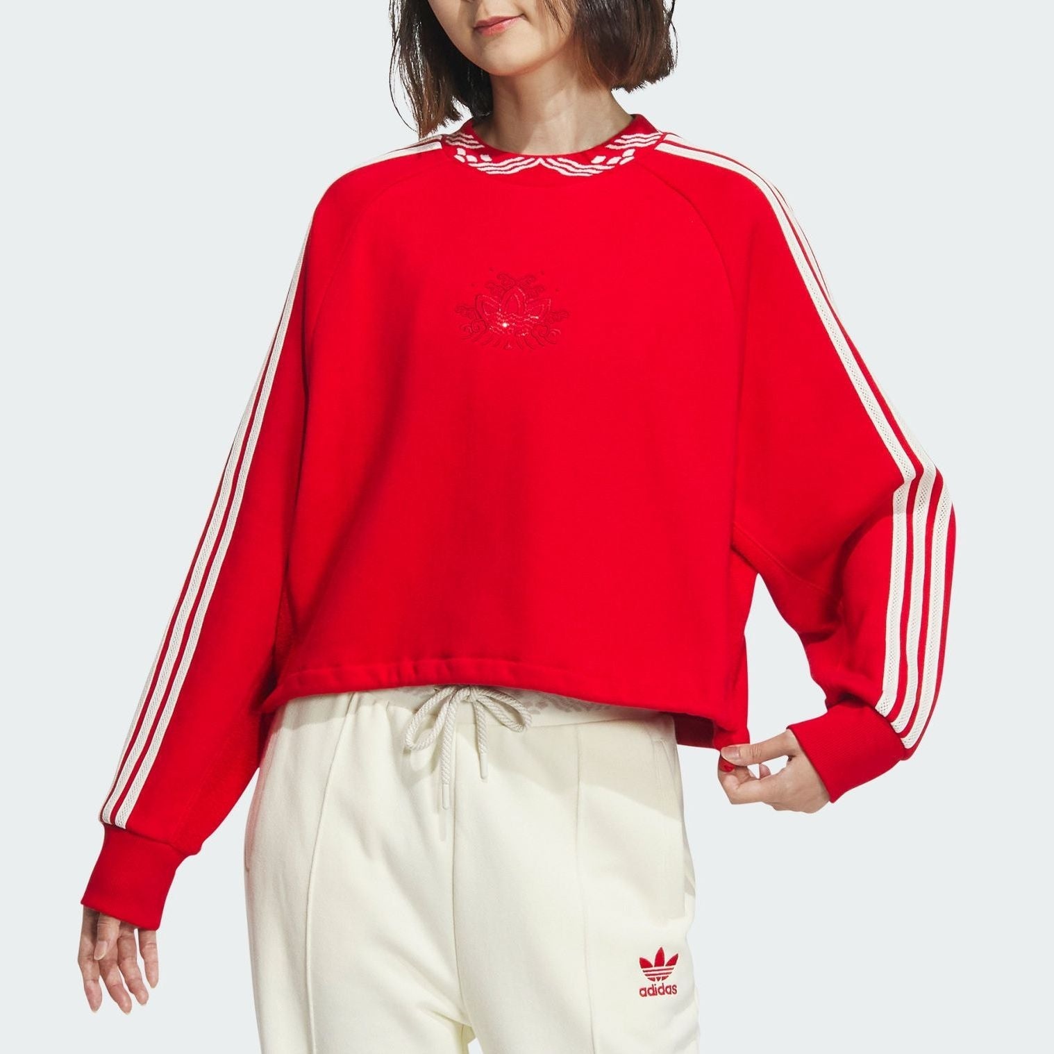 (WMNS) Adidas Originals Jacquard Rib Crewneck Sweatshirt 'Red' IX4228 - 3