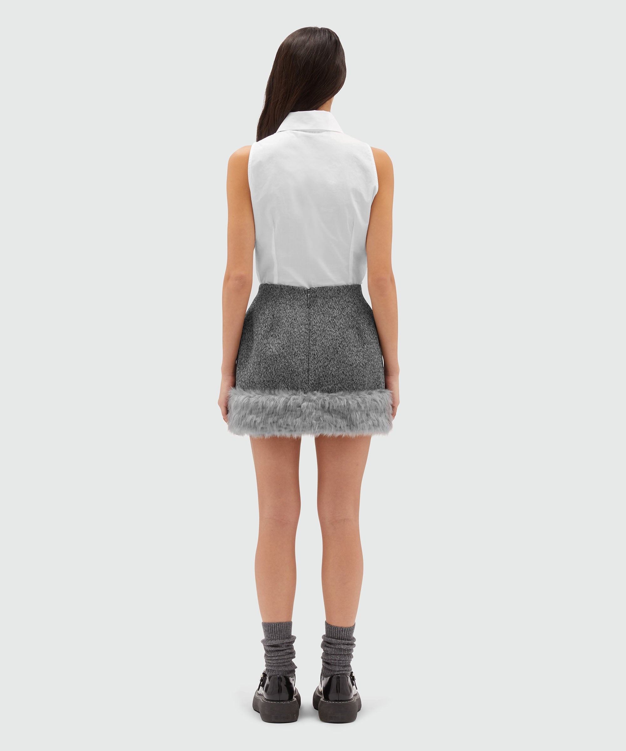 スカート MSGM WOOL BLEND SHORT SKIRT WITH SLIT MSGM Blended wool miniskirt with faux-fur | REVERSIBLE