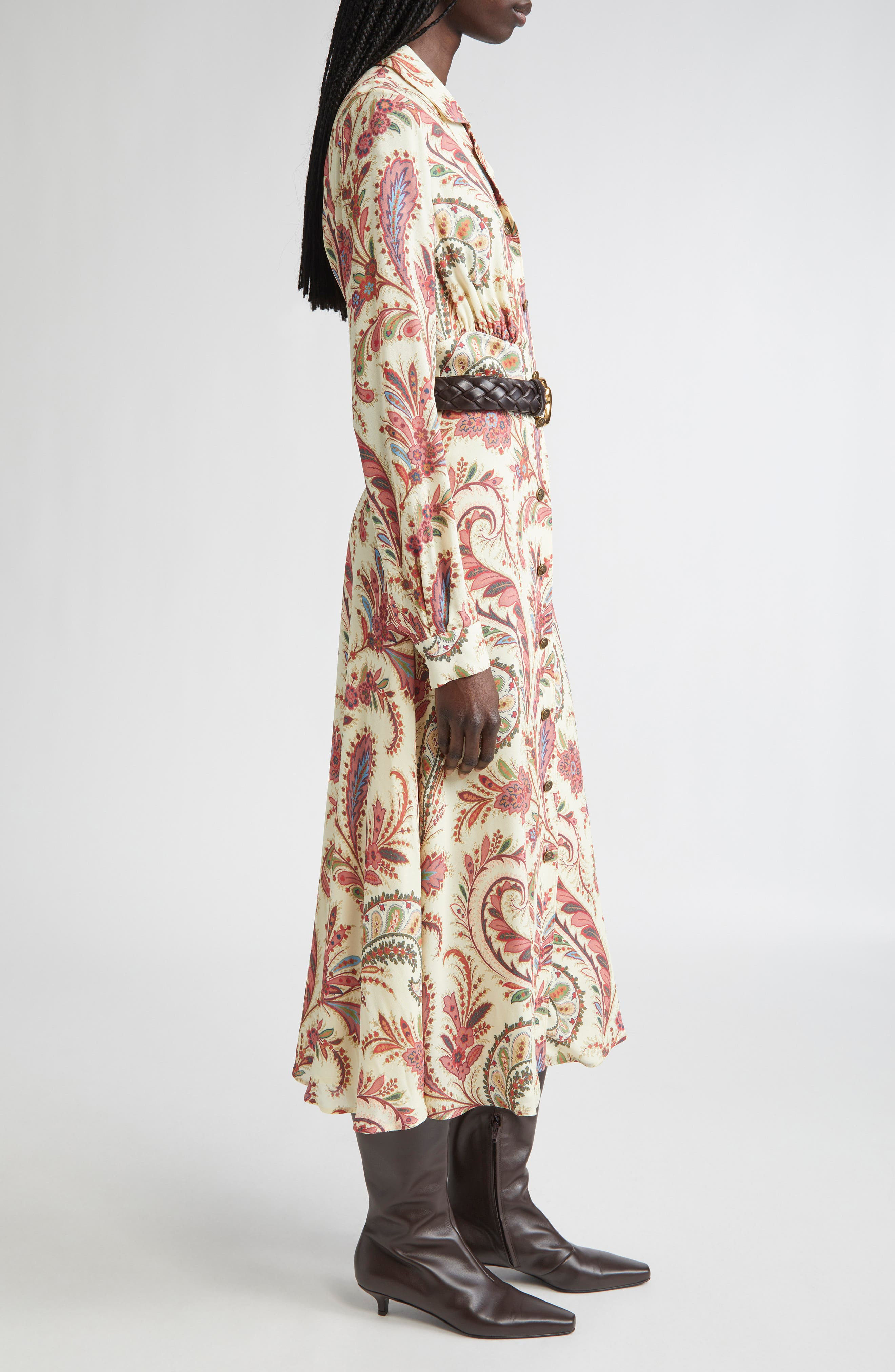 Etro Paisley Print Long Sleeve Crepe Shirtdress in Stampa F.do Bianco at Nordstrom - 3