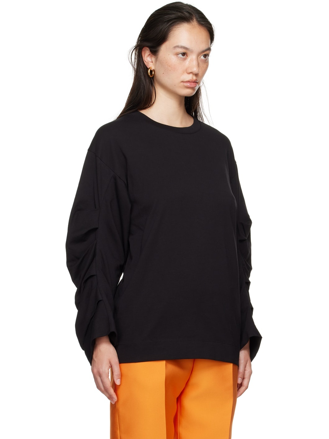 Black Pleated Sleeves T-Shirt - 2