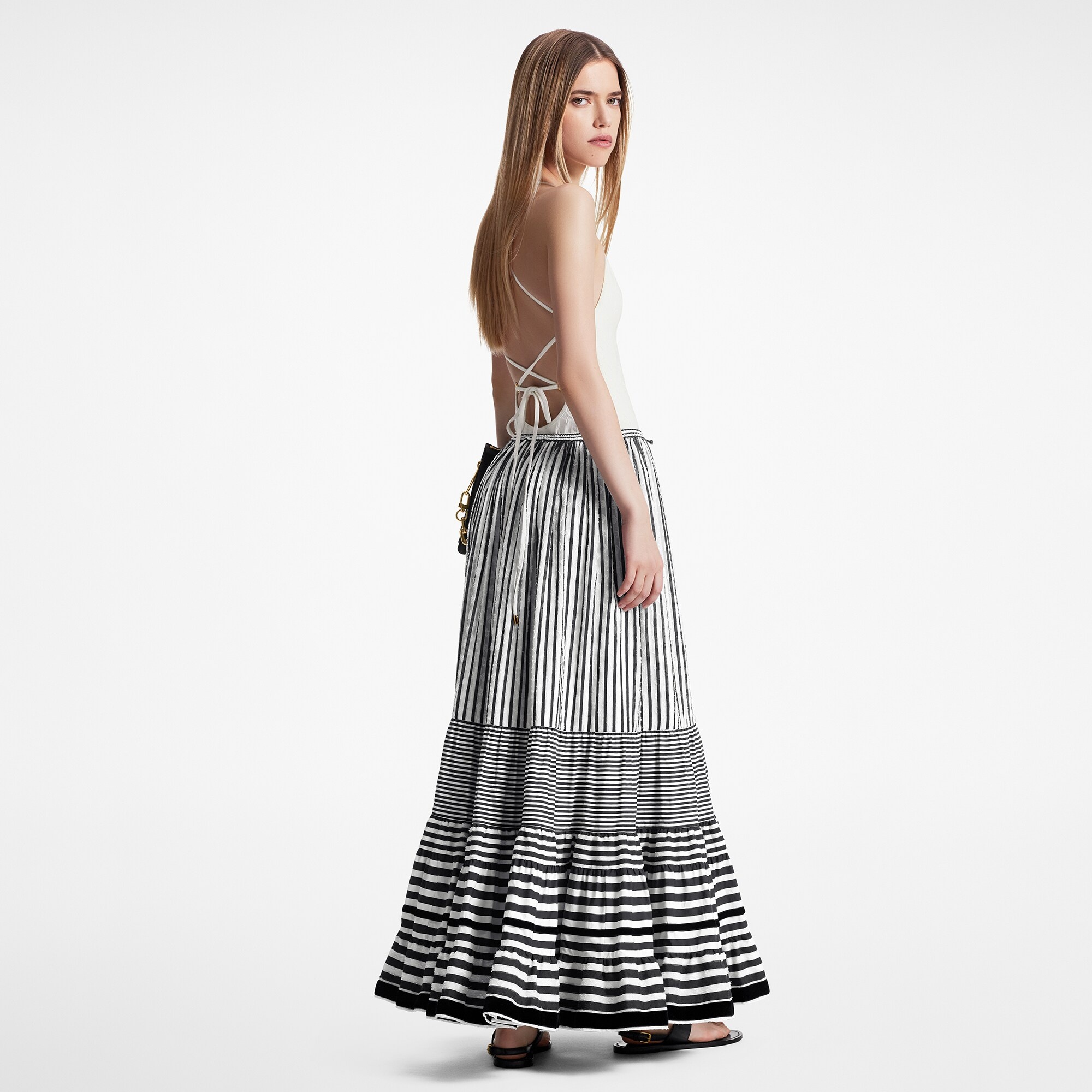 Mixed Stripes Tiered Midi Skirt - 3