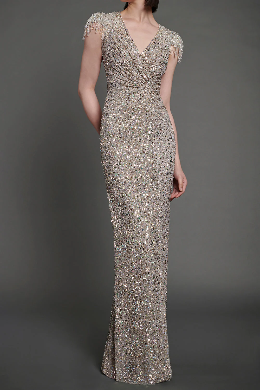 Wonderful Cap Sleeve Embellished Gown - 1
