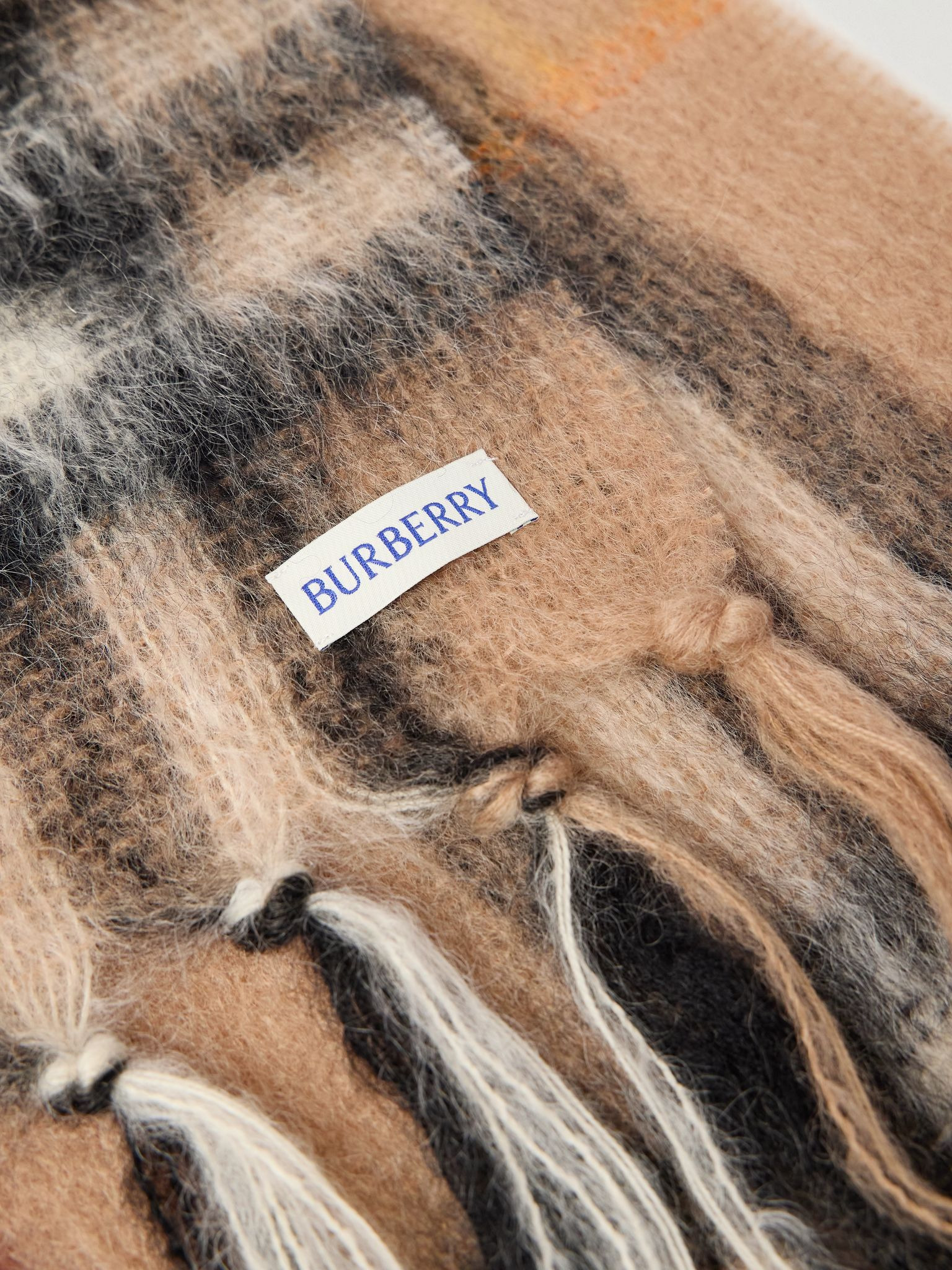 Fringed Checked Mohair-Blend Scarf Sand - 3