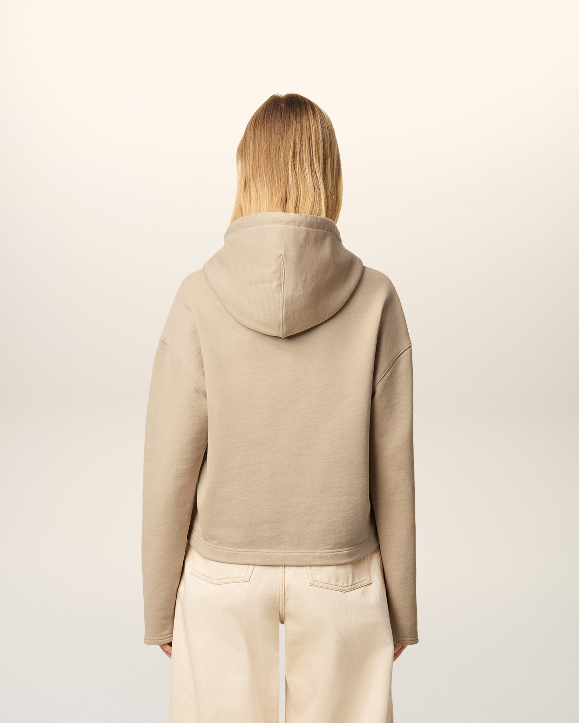 BEIGE COTTON CONTRASTED AMI DE COEUR HOODIE - 5