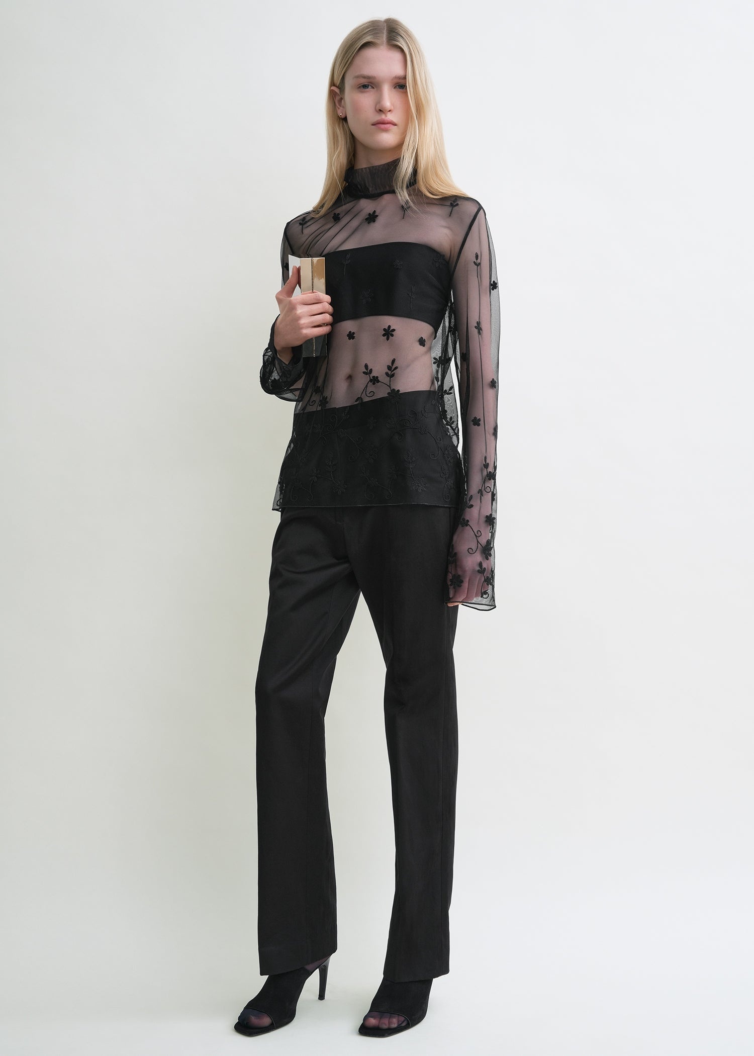 Floral tulle blouse black/black - 2