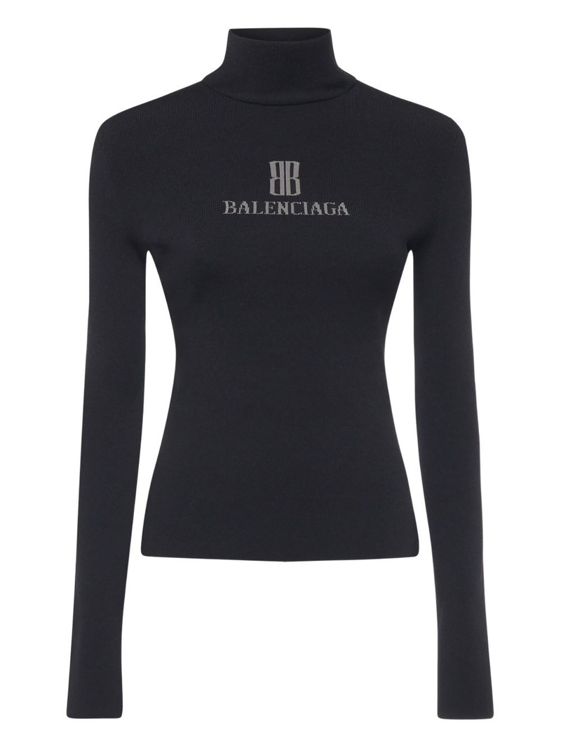 logo-detail ribbed turtleneck top 1