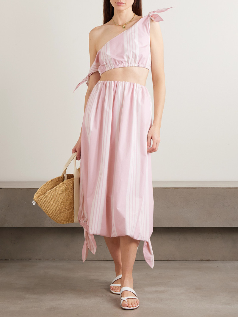 POSSE Rosie Cropped One-shoulder Tie-detailed Striped Cotton Top outlook