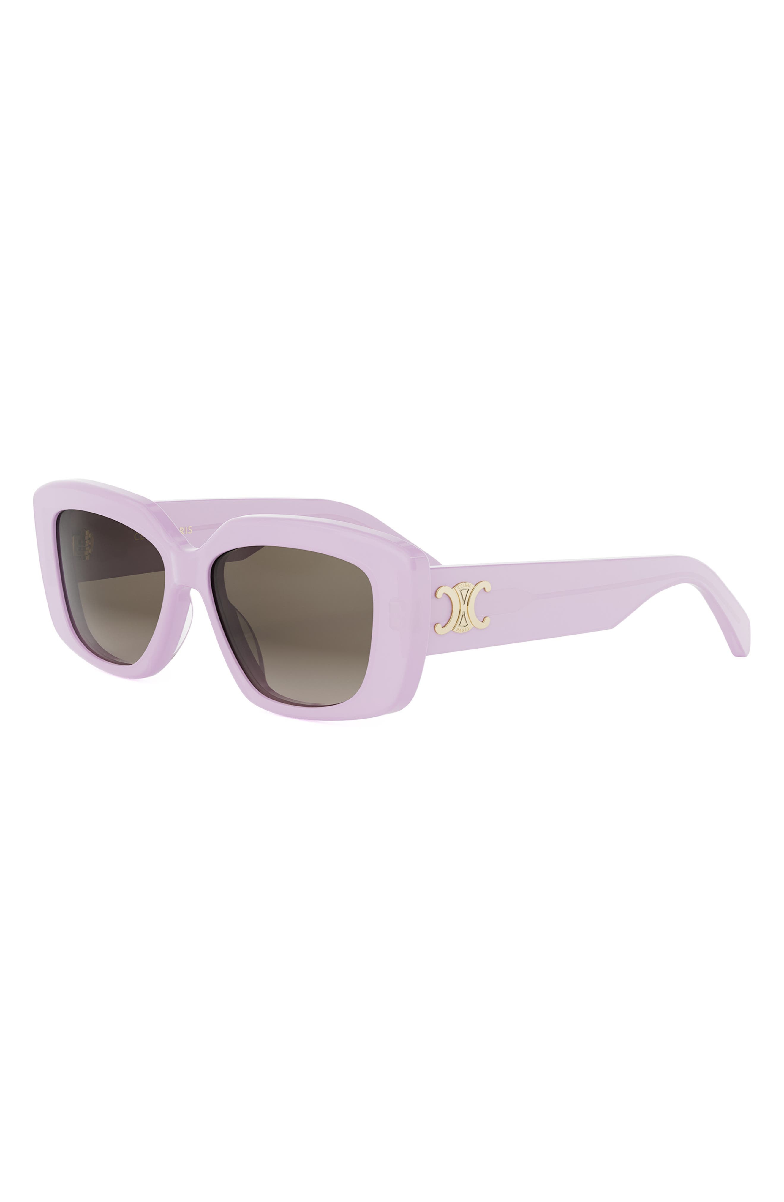 CELINE Triomphe 55mm Rectangular Sunglasses in Shiny Lilac /Gradient Brown at Nordstrom - 2