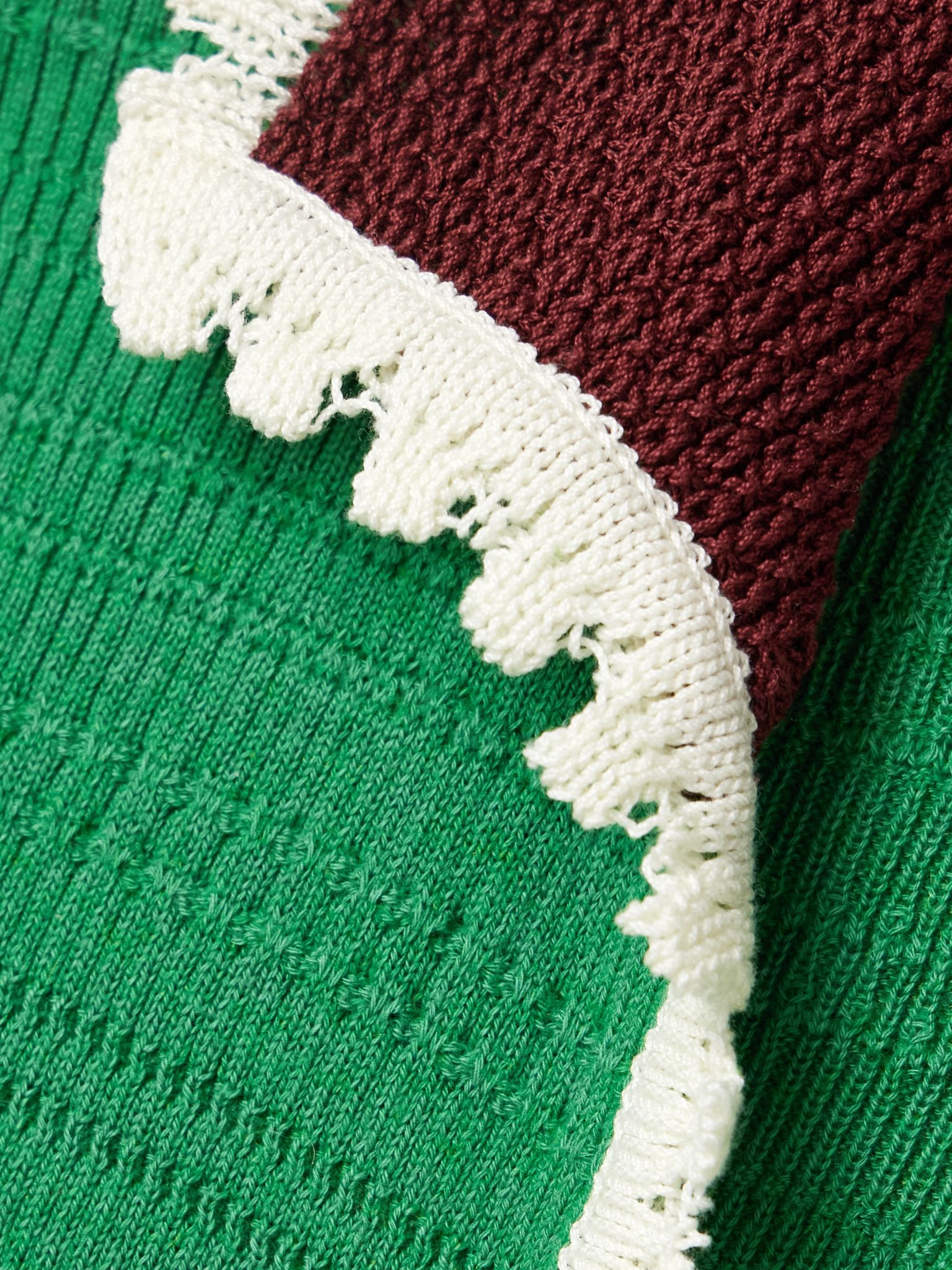 Scalloped wool and silk-blend polo shirt Green - 5