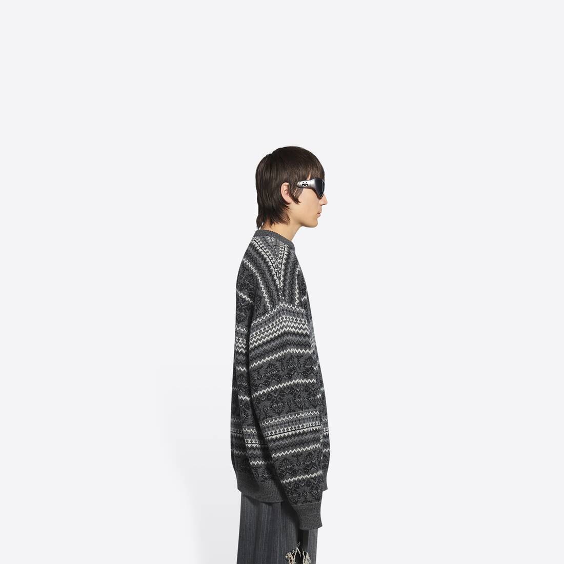 Men's Fairisle Crewneck in Grey - 4