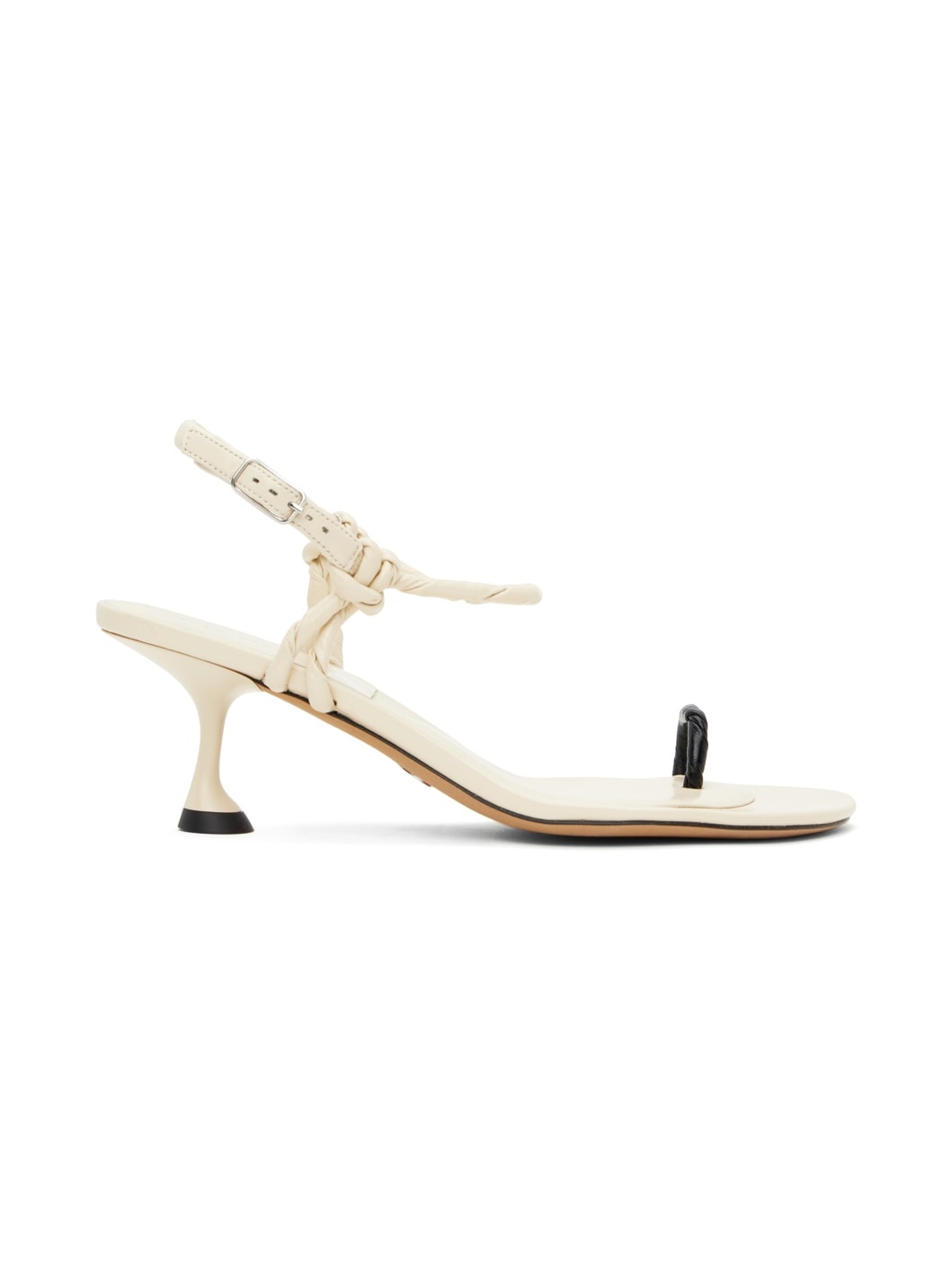 Beige Tee Toe Ring Heeled Sandals - 1
