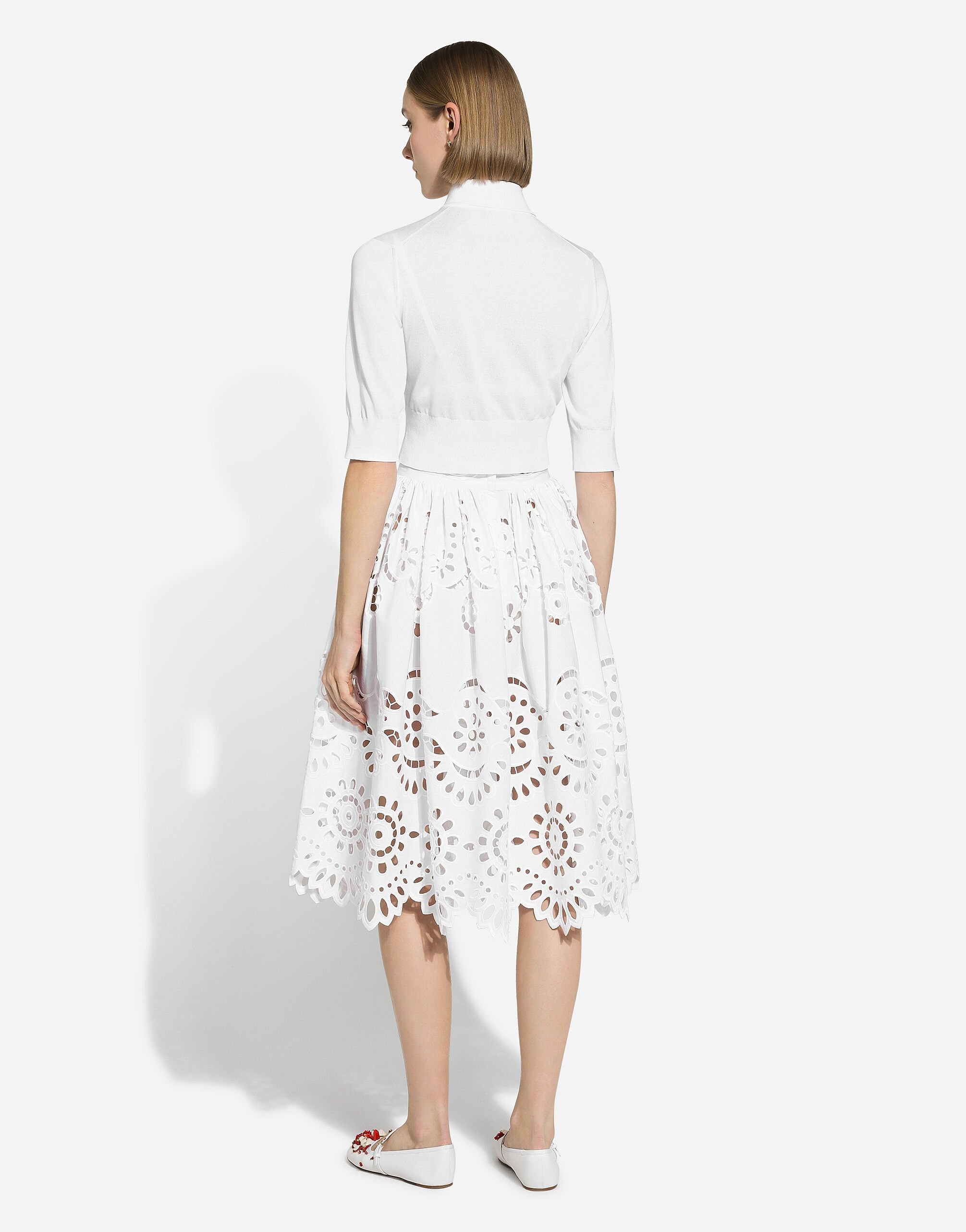 Cotton midi circle skirt with cut-out detailing - 3