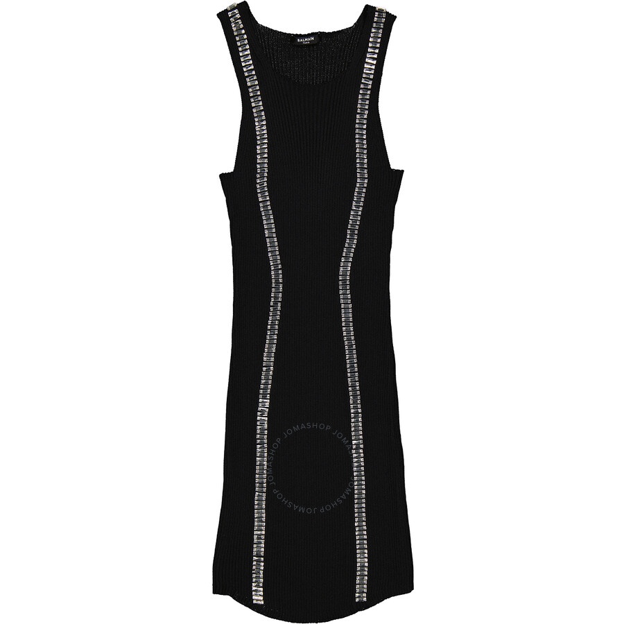 Balmain Ladies Black Crystal Embellished Ribbed Body-con  Minidress - 2