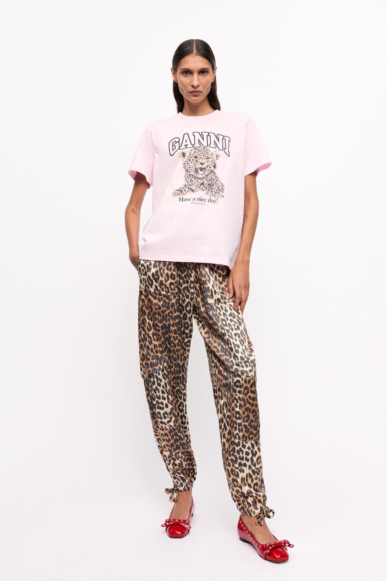 PINK BASIC JERSEY LEOPARD RELAXED T-SHIRT - 4